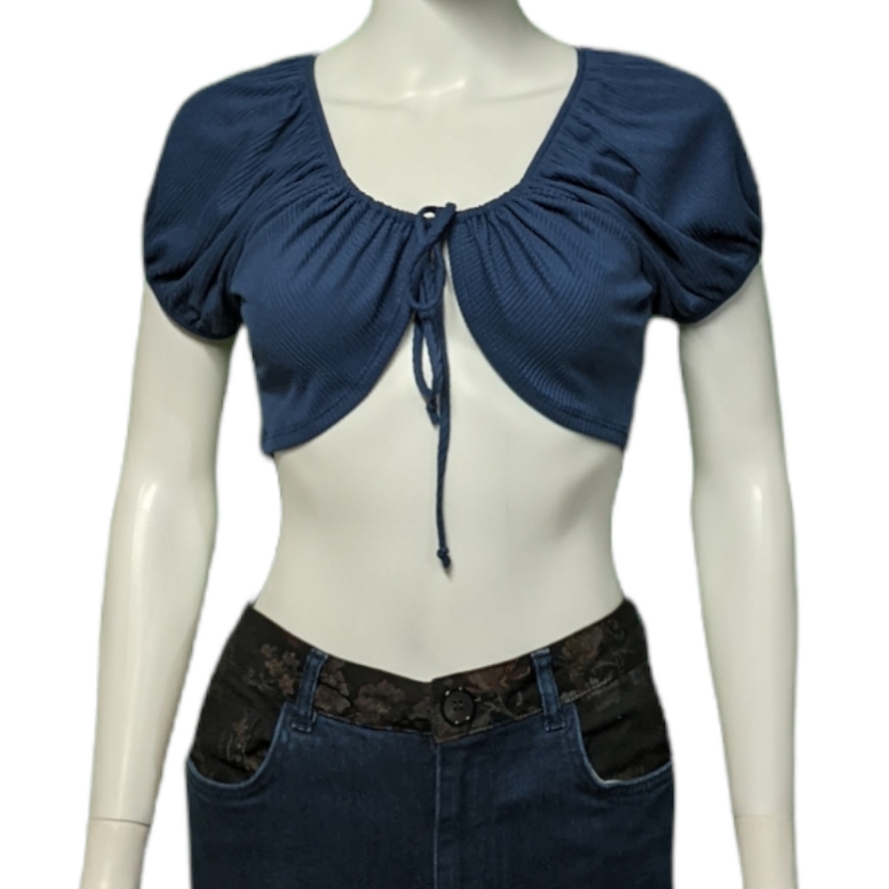 Le Lis Collection Super Crop Top Tie Front Top Navy